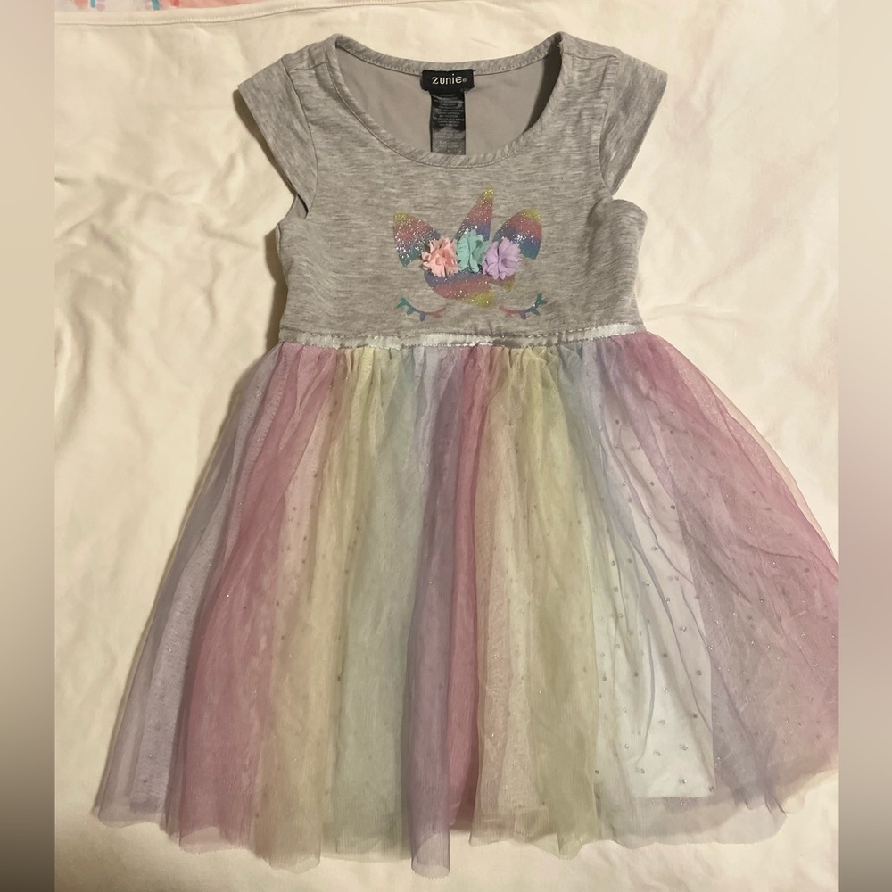 Zunie classic closed eye unicorn, tulle dress, size 5